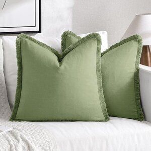 NWT - Throw Pillow Covers Boho Farmhouse 18x18 Set of 2 Decorative Sage Green